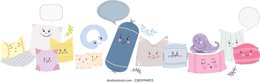 Pillow vector design of various type vector isolated with speech bubble cute cartoon pillow illustration  