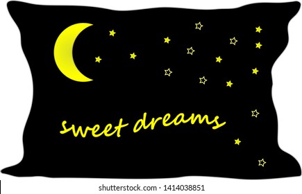 pillow vector illustration with the moon and text sweet dreams