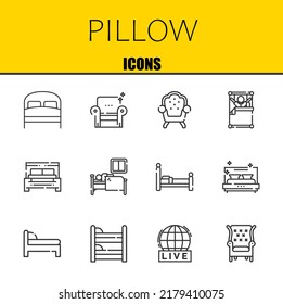 pillow vector line icons set. bed, armchair and armchair Icons. Thin line design. Modern outline graphic elements, simple stroke symbols stock illustration