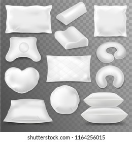 Pillow vector soft pillow-block with white pillowcase or blank pillowslip illustration pillow-shaped set isolated on transparent background