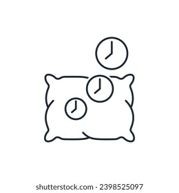 Pillow and watch. Time is running out. Do nothing inactivity.  Vector linear icon illustration isolated on white background.