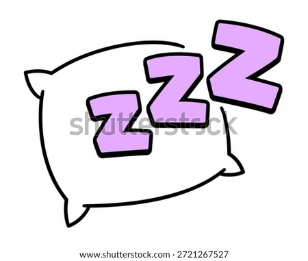 Pillow with ZZZ letters in comic style, good night sleep. Simple drawing, vector clip art illustration.
