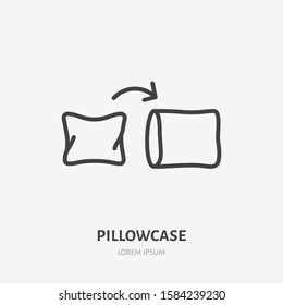 Pillowcase Line Icon, Vector Pictogram Of Pillow With Case. Bed Linen, Interior Illustration, Home Textile Sign.