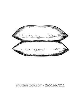 Travesseiros para cama - ilustração de contorno desenhado à mão. Desenho de esboço de almofada, têxteis domésticos, itens de quarto, casa confortável, decoração do hotel. Clipart de arte de linha vetorial