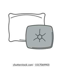 Pillows or cushions for relaxation and sleeping or nap, bedding element isolated icon vector. Bedroom or living-room decor, home textile, cotton fabric. Upholstery and house furnishing element