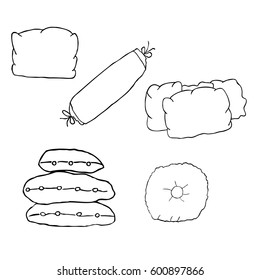 Pillows of different forms drawn in line art. Symbol for bedtime and sleep, boys and girls bed