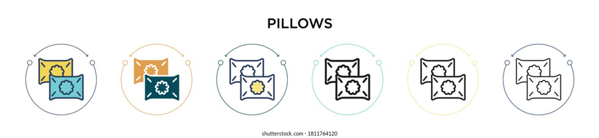 Pillows icon in filled, thin line, outline and stroke style. Vector illustration of two colored and black pillows vector icons designs can be used for mobile, ui, web