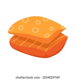 Pillows. Orange cartoon pillows. Two vector cushions isolated on white background.