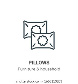 Pillows outline vector icon. Thin line black pillows icon, flat vector simple element illustration from editable furniture & household concept isolated stroke on white background