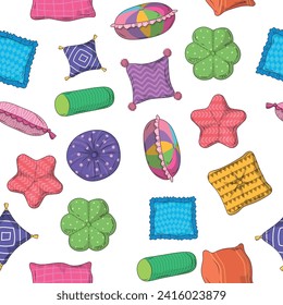 Pillows pattern soft textile pillows different shapes vector seamless background