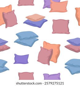 Pillows seamless pattern. Colorul bed sleep cushions vector illustration in flat cartoon style