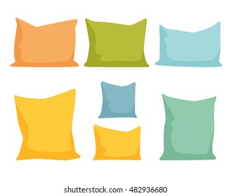 Pillows set. Comfortable bed cushion pillow isolated and vector bedding cloth isolated on white vector illustration.