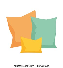 Pillows set. Comfortable bed cushion pillow isolated and vector bedding cloth isolated on white vector illustration.