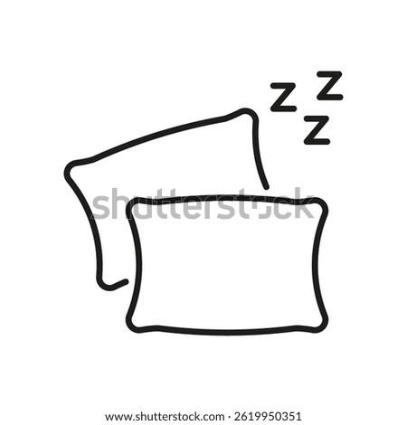 Pillows With Sleep Symbol Line Icon. Rest, Relaxation, And Sleep Quality Outline Symbol. Bedroom Comfort And Nighttime Routine. Editable Stroke. Isolated Vector Illustration.