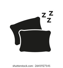 Pillows With Sleep Symbol Solid Icon. Rest, Relaxation, And Sleep Quality Silhouette Symbol. Comfort And Bedtime Representation. Isolated Vector Illustration.