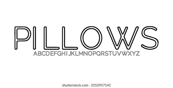 Pillows, sports abstract digital tech font. Logo creative font, type, technology, movie, digital, music, movie. Font and illustration in vector format.
