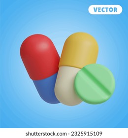 píldoras conjunto de iconos vectoriales 3D, en un fondo azul