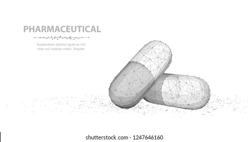 Pills. Abstract 3d illustration two capsule pills isolated on white background. Medical pharmacy, health, vitamin, antibiotic pharmaceutical, treatment concept