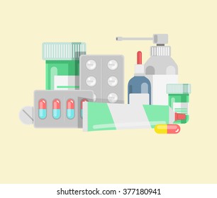Pills against diseases vector set. 