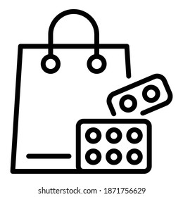Pills bag icon. Outline pills bag vector icon for web design isolated on white background