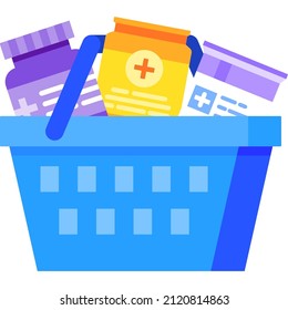 Pills in basket icon. Pharmacy drug delivery service vector. Drugstore logo. Medical prescription order online