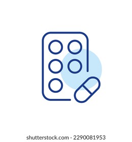 Pills in a blister and capsule. Healthcare and medicine. Pixel perfect, editable stroke line icon