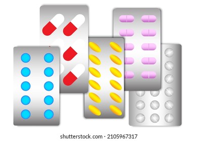 Pills in blister. Colored elements. Medicine healthcare. Pharmaceutical background. Vector illustration. Stock image. 
