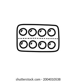pills blister doodle icon, vector illustration