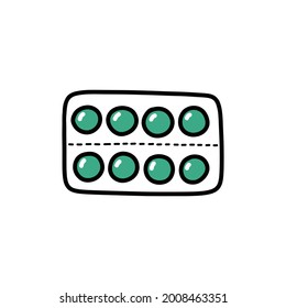 icono del doodle del blister de píldoras, ilustración del vector