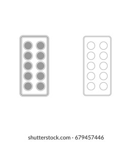 Pills in blister grey set  icon .