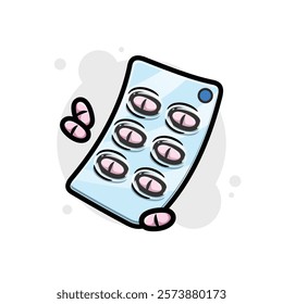 Pills Blister Pack Cartoon Icon Vector Illustration. Isolated background.