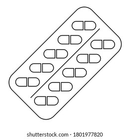 Pills in a blister pack. Flat illustration of capsules icon for web design