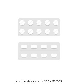 Pills in a blister pack. Flat style. isolated on white background 
