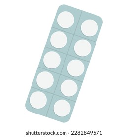Pills blister pack flat vector illustration. White capsule antibiotic tablets mock up  isolated on white background