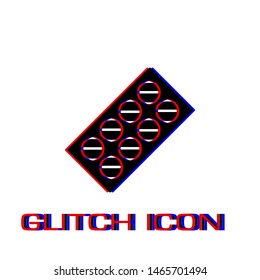 Pills blister pack icon flat. Simple pictogram - Glitch effect. Vector illustration symbol