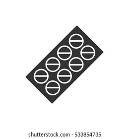Pills blister pack icon flat. Illustration isolated on white background. Vector grey sign symbol