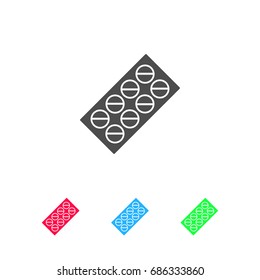 Pills blister pack icon flat. Color pictogram on white background. Vector illustration symbol and bonus icons