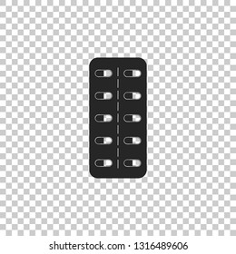 Pills in blister pack icon isolated on transparent background. Medical drug package for tablet: vitamin, antibiotic, aspirin. Flat design. Vector Illustration