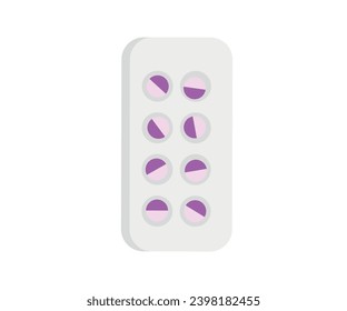 Pills in blister pack vector illustration.  Flat illustration of pack of pills vector icon for web design