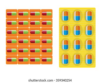 Pills in a blister pack. Vector illustration