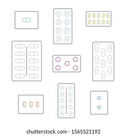 Pills in blister package set - vector illustration