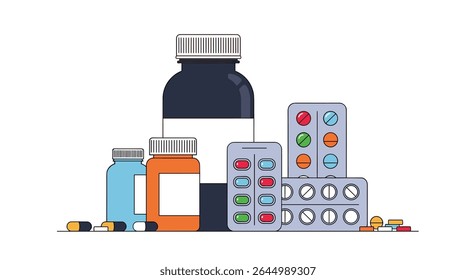 Pills Blister Packs Medicine Bottles Healthcare Pharmaceutical Drugs Treatment Medication Antibiotics Pain Relief