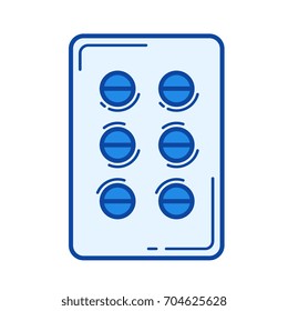 Pills in blister vector line icon isolated on white background. Pills in blister line icon for infographic, website or app. Blue icon designed on a grid system.