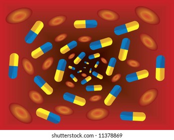 Pills in bloodstream (Vector)