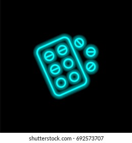 Pills blue glowing neon ui ux icon. Glowing sign logo vector