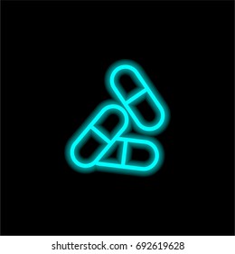 Pills blue glowing neon ui ux icon. Glowing sign logo vector