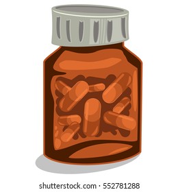 Pills bottle with capsule tablets. Vector cartoon illustration on white background.