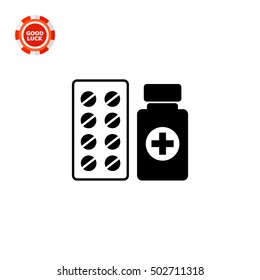 Pills and Bottle with Cross Icon