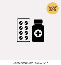 Pills and Bottle with Cross Icon