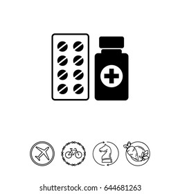 Pills and Bottle with Cross Icon